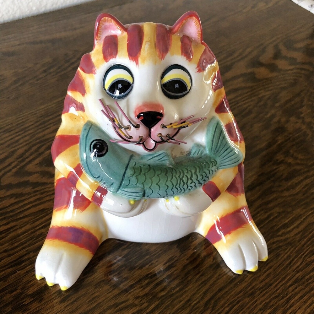Bella Casa Cat Piggy Bank "Charlie" Tabby Cat Fish - Picture 1 of 8